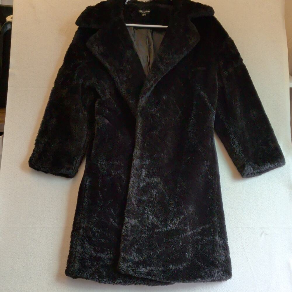 Shinestar Womens Faux Fur Coat Black Mob Wife Glam Y2K Mid Length Winter Jacket